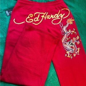 Ed Hardy Red Pants with Dragon Motif